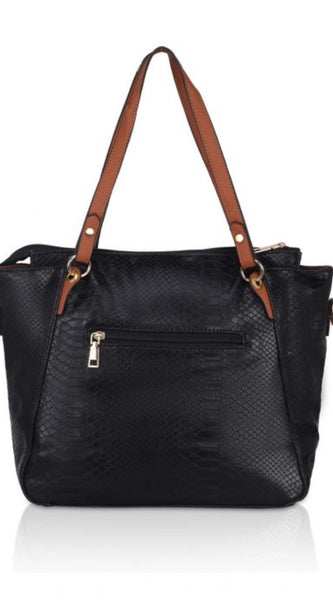 Mayawye Women's Faux Leather Textured Tote Bag (Black)