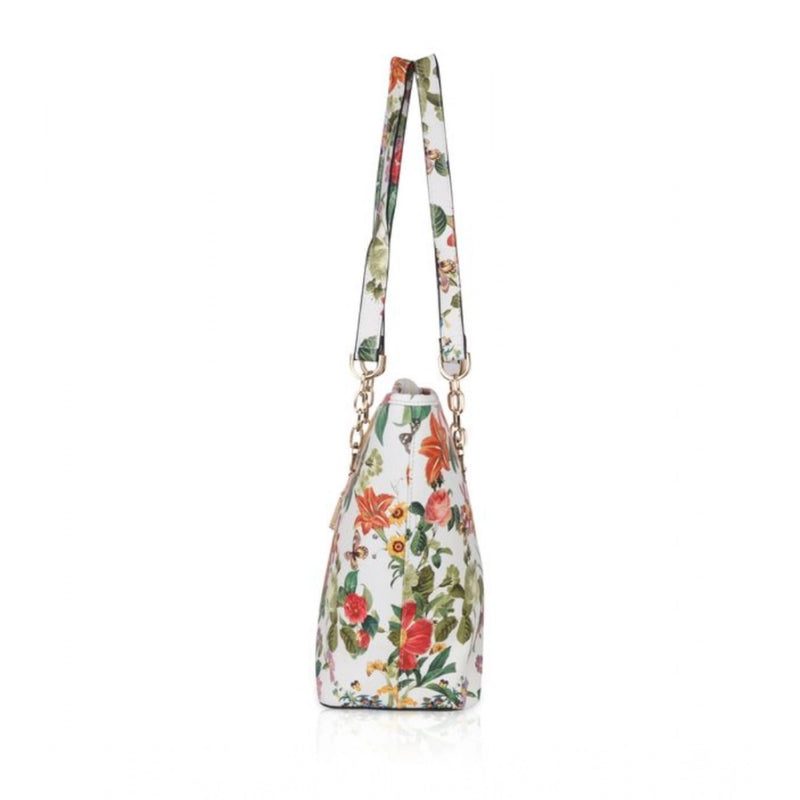 Mayawye Women's Faux Leather Printed Tote Bag (White Orang)