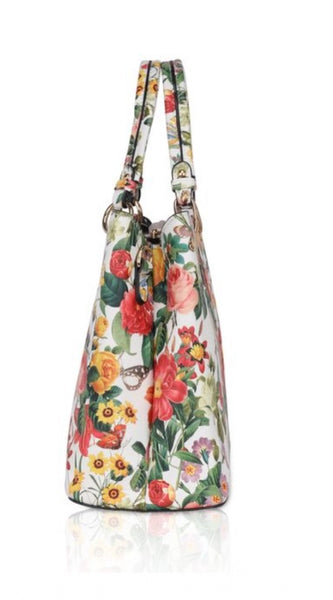 Mayawye Women's Faux Leather Printed Handheld Bag (White Orang)