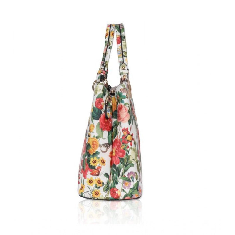 Mayawye Women's Faux Leather Printed Handheld Bag (White Orang)
