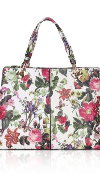 Mayawye Women's Faux Leather Printed Handheld Bag (White Pink)