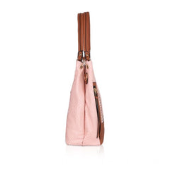 Mayawye Women's Faux Leather Printed Tote Bag (Pink)