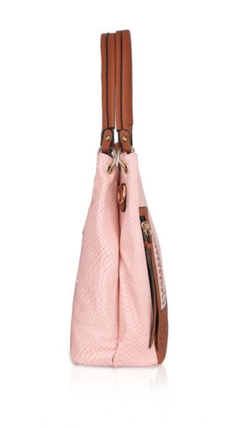 Mayawye Women's Faux Leather Printed Tote Bag (Pink)