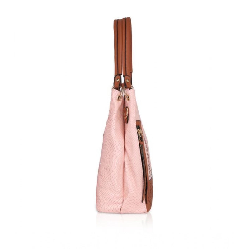Mayawye Women's Faux Leather Printed Tote Bag (Pink)