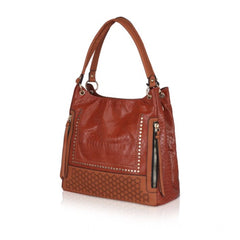 Mayawye Women's Faux Leather Textured Tote Bag (Brown)
