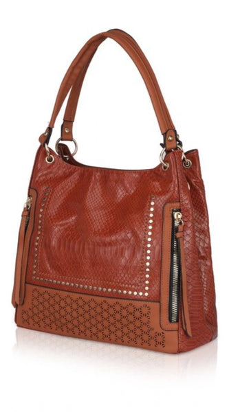 Mayawye Women's Faux Leather Textured Tote Bag (Brown)