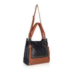 Mayawye Women's Faux Leather Textured Tote Bag (Black)