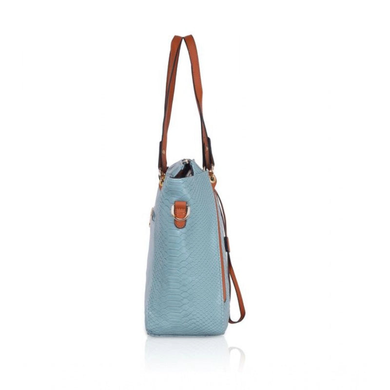 Mayawye Women's Faux Leather Textured Tote Bag (Blue)