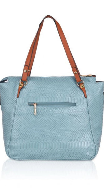 Mayawye Women's Faux Leather Textured Tote Bag (Blue)