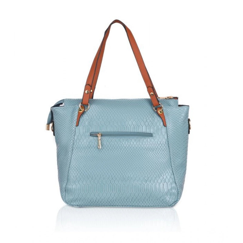 Mayawye Women's Faux Leather Textured Tote Bag (Blue)