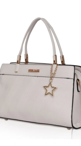 Mayawye Women's Faux Leather Textured Adjustable Long Belt Handbag (White)