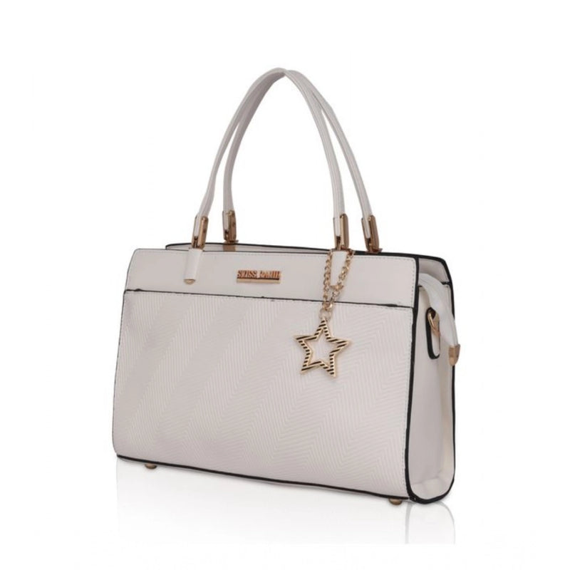 Mayawye Women's Faux Leather Textured Adjustable Long Belt Handbag (White)