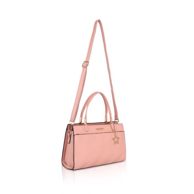 Mayawye Women's Faux Leather Textured Adjustable Long Belt Handbag (Pink)