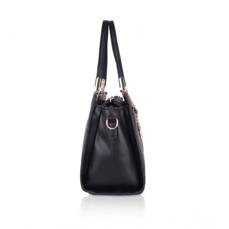 Mayawye Women's Faux Leather Textured Adjustable Long Belt Handbag (Black)