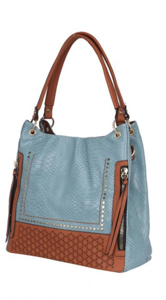 Mayawye Women's Faux Leather Textured Tote Bag (Grey)