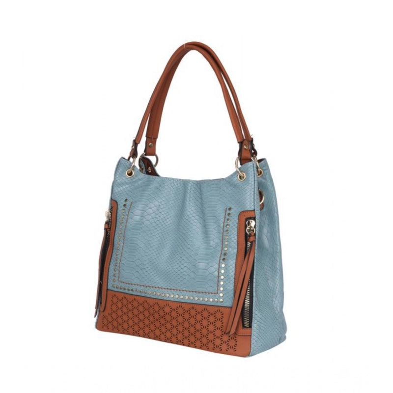 Mayawye Women's Faux Leather Textured Tote Bag (Grey)