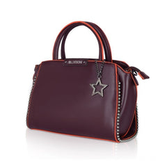 Mayawye Women's Faux Leather Metal Beads Handbag (Wine Red)