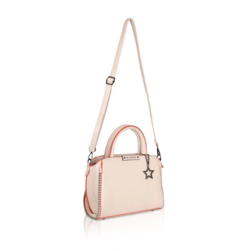 Mayawye Women's Faux Leather Metal Beads Handbag (Pink)