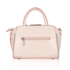 Mayawye Women's Faux Leather Metal Beads Handbag (Pink)