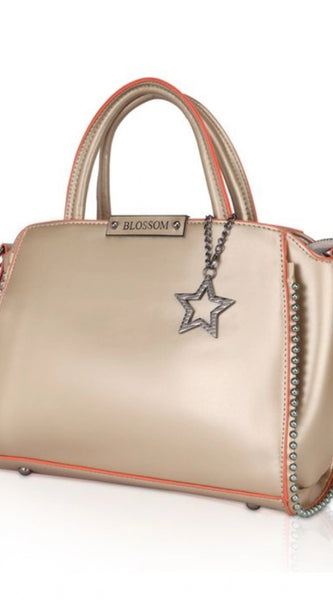 Mayawye Women's Faux Leather Metal Beads Handbag (Gold)