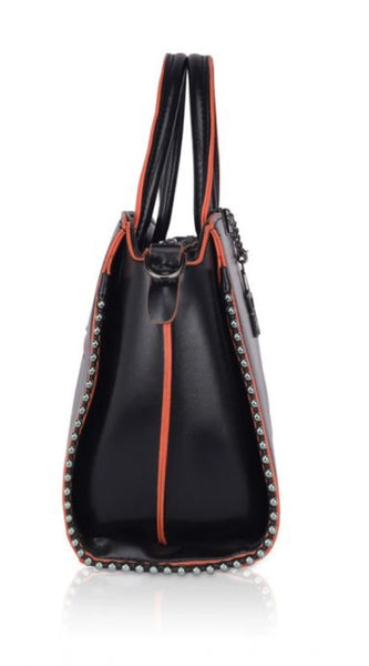 Mayawye Women's Faux Leather Metal Beads Handbag (Black)