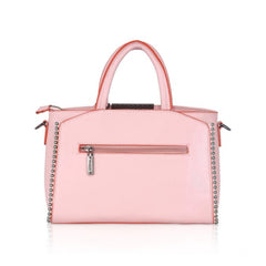 Mayawye Women's Faux Leather Metal Beads Handbag (Pink)
