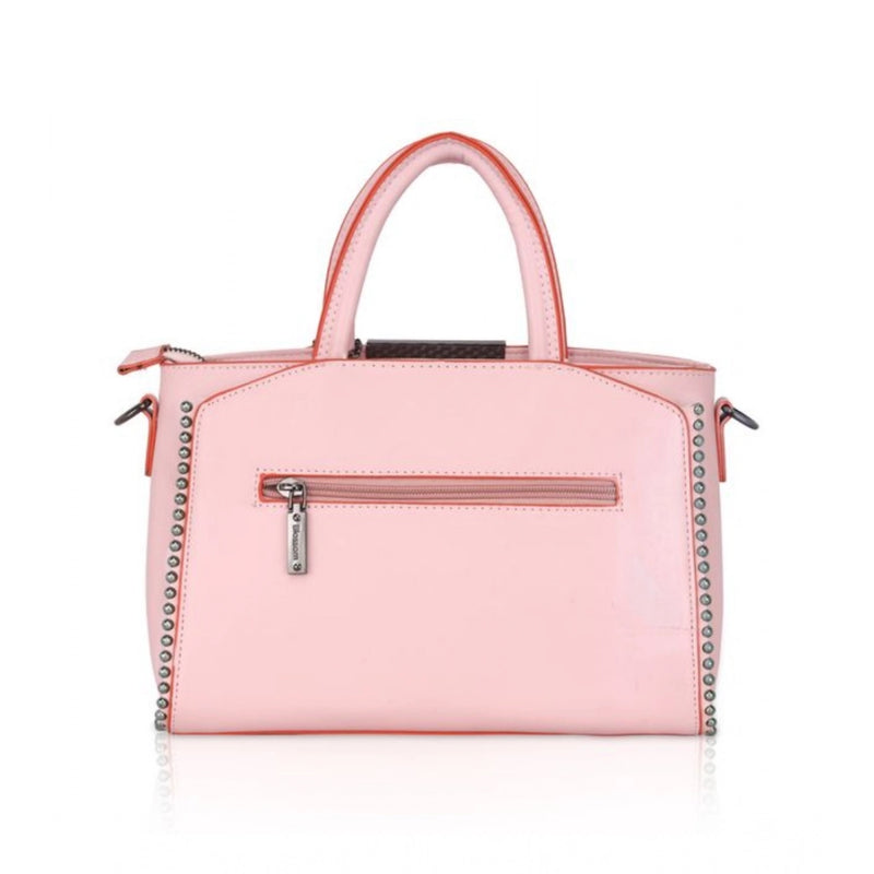 Mayawye Women's Faux Leather Metal Beads Handbag (Pink)