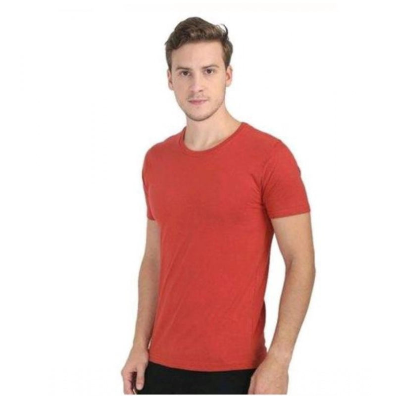 Mayawye Men's Casual Short Sleeves Cotton Round Neck T-shirt (Red)