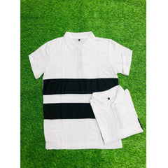 Mayawye Men's Casual Short Sleeves Cotton Polo Neck T-shirt (White)