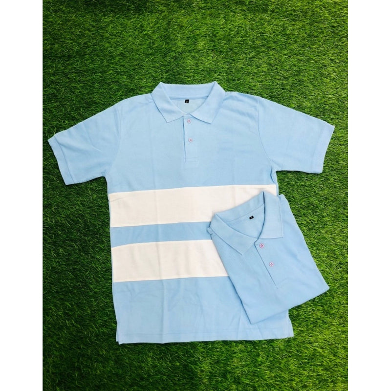 Mayawye Men's Casual Short Sleeves Cotton Polo Neck T-shirt (Aqua Blue)