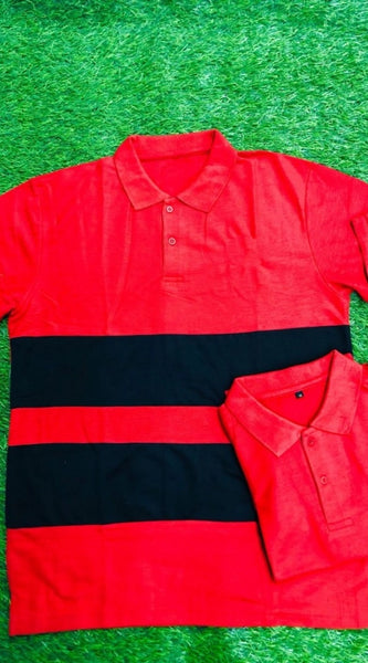 Mayawye Men's Casual Short Sleeves Cotton Polo Neck T-shirt (Red)
