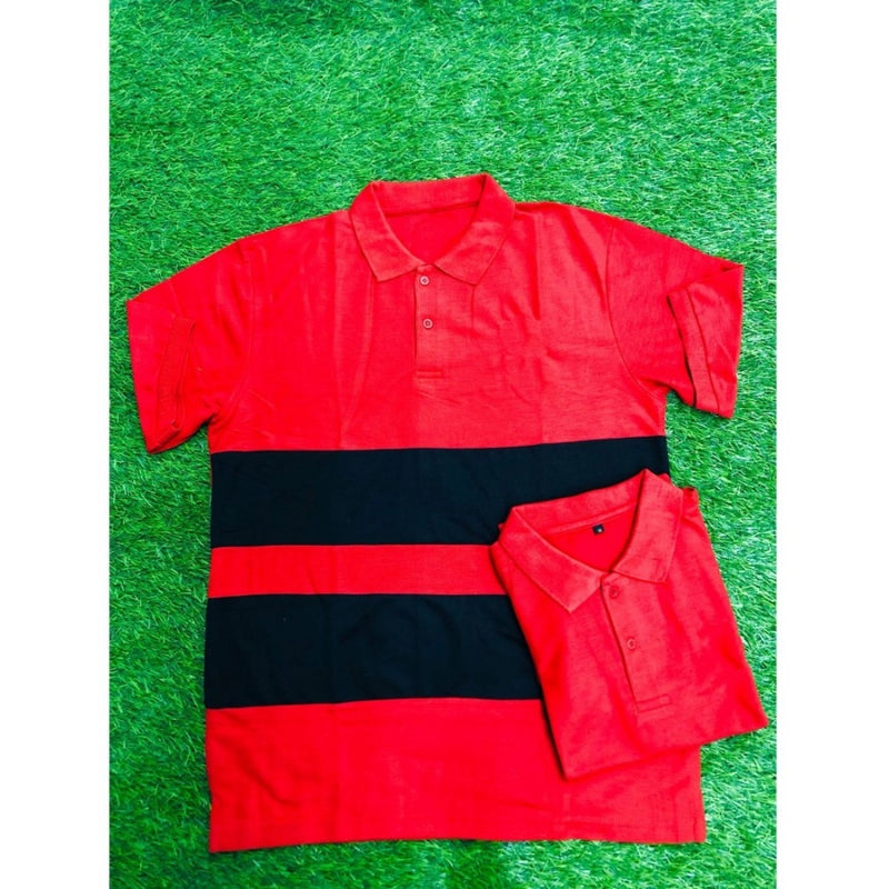 Mayawye Men's Casual Short Sleeves Cotton Polo Neck T-shirt (Red)