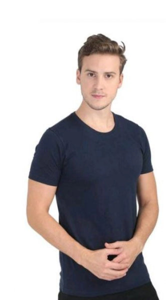 Mayawye Men's Casual Short Sleeves Cotton Round Neck T-shirt (Navy blue)