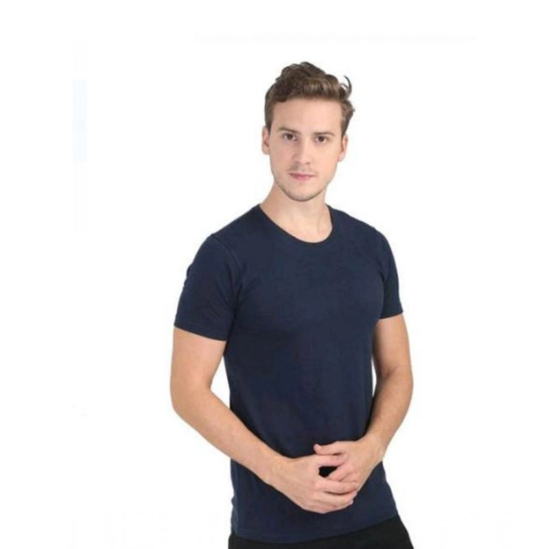 Mayawye Men's Casual Short Sleeves Cotton Round Neck T-shirt (Navy blue)