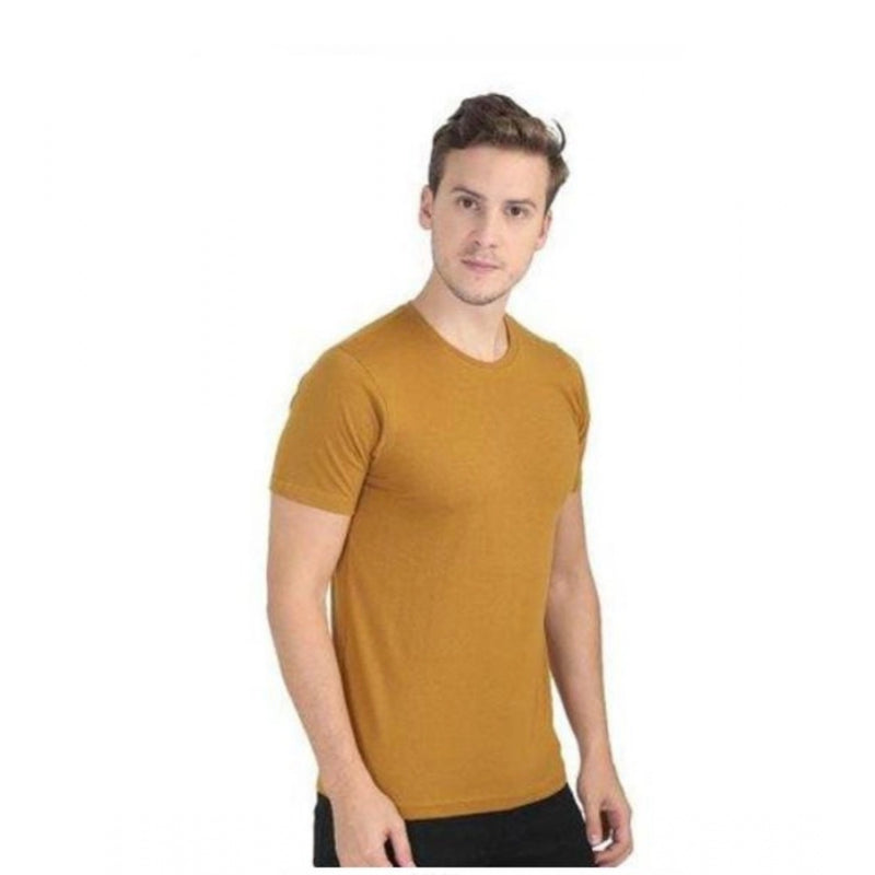 Mayawye Men's Casual Short Sleeves Cotton Round Neck T-shirt (Mustard)