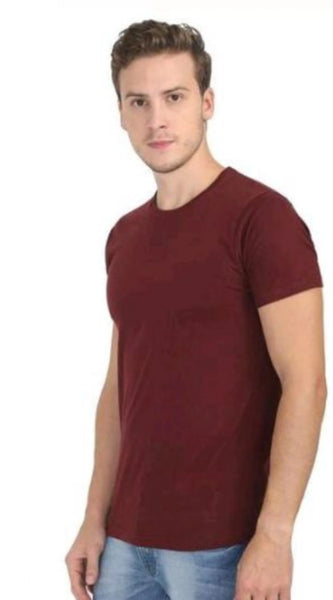 Mayawye Men's Casual Short Sleeves Cotton Round Neck T-shirt (Maroon)