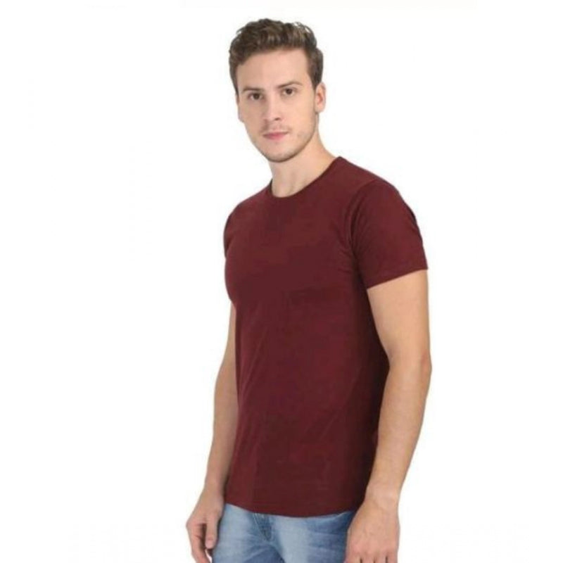 Mayawye Men's Casual Short Sleeves Cotton Round Neck T-shirt (Maroon)