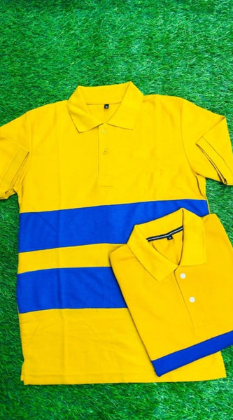 Mayawye Men's Casual Short Sleeves Cotton Polo Neck T-shirt (Mustard)