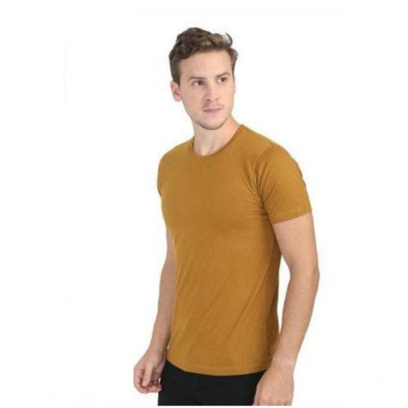 Mayawye Men's Casual Short Sleeves Cotton Round Neck T-shirt (Mustard)