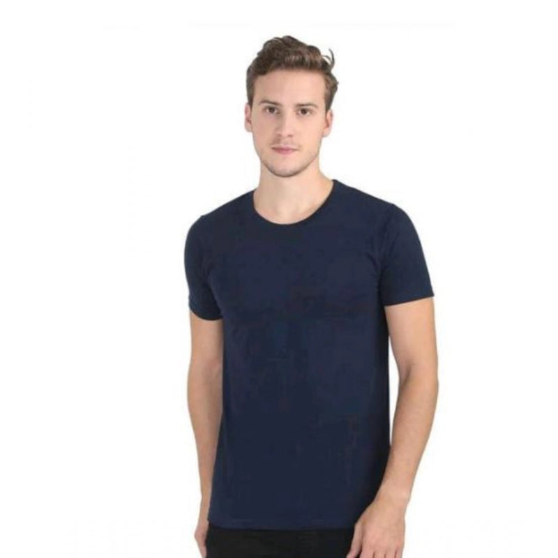 Mayawye Men's Casual Short Sleeves Cotton Round Neck T-shirt (Navy blue)