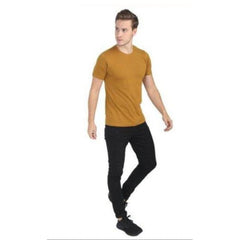 Mayawye Men's Casual Short Sleeves Cotton Round Neck T-shirt (Mustard)
