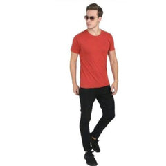 Mayawye Men's Casual Short Sleeves Cotton Round Neck T-shirt (Red)