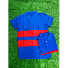 Mayawye Men's Casual Short Sleeves Cotton Polo Neck T-shirt (Blue)