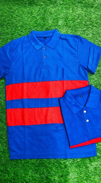 Mayawye Men's Casual Short Sleeves Cotton Polo Neck T-shirt (Blue)