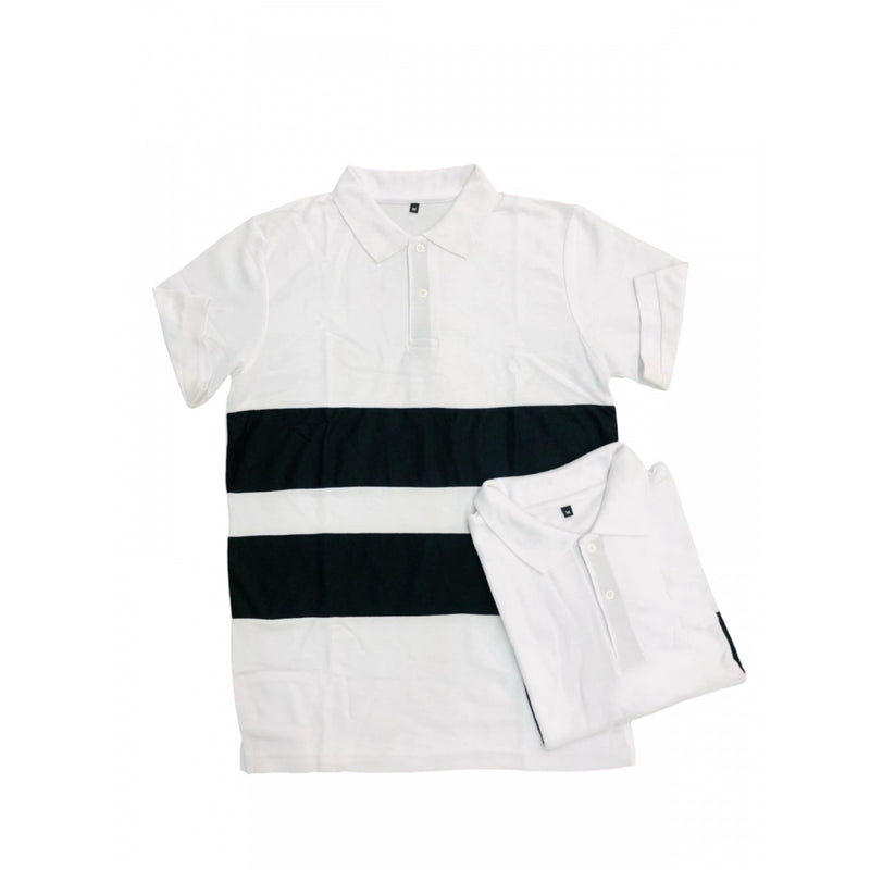 Mayawye Men's Casual Short Sleeves Cotton Polo Neck T-shirt (White)