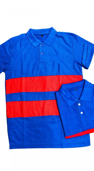 Mayawye Men's Casual Short Sleeves Cotton Polo Neck T-shirt (Blue)
