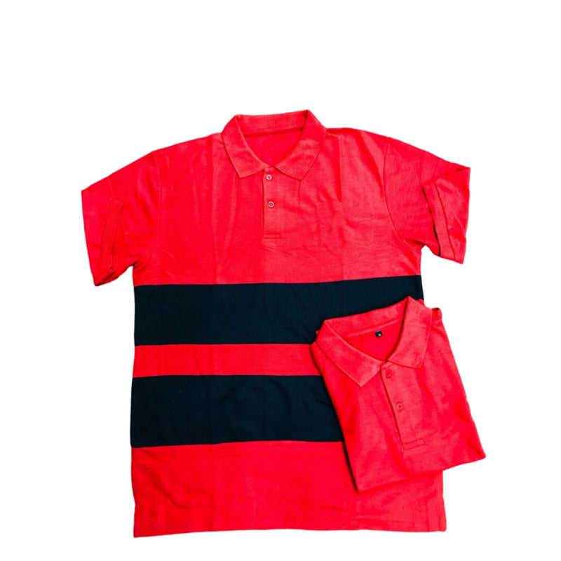 Mayawye Men's Casual Short Sleeves Cotton Polo Neck T-shirt (Red)