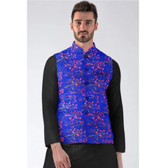 Mayawye Men's Jacquard Printed Full Sleeve Waistcoat (Blue)
