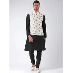 Mayawye Men's Jacquard Printed Full Sleeve Waistcoat (Beige)