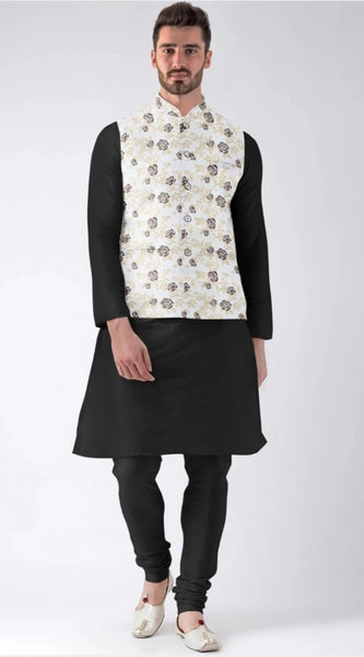 Mayawye Men's Jacquard Printed Full Sleeve Waistcoat (Beige)